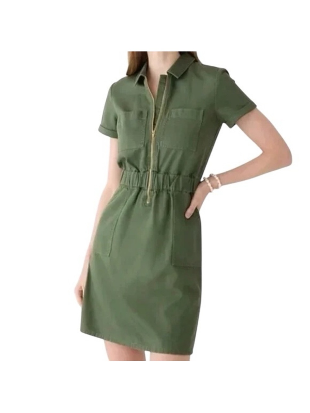 J. Crew Olive Short-Sleeve Utility Zip-Front Dress